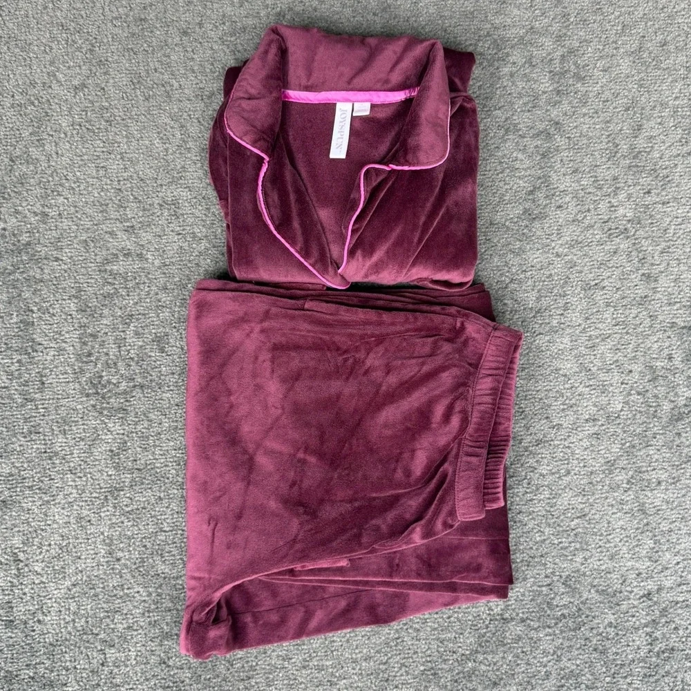 Joyspun‎ Womens Burgundy Velvet Wide Leg Lounge Pajama Set Size M 8-10
